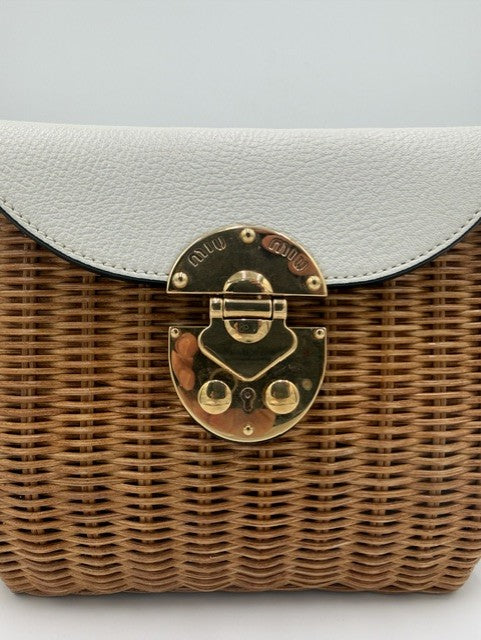Miu Miu Wicker Top Handle Bag in Natural & Cream