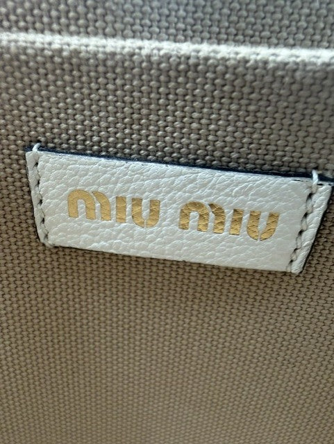 Miu Miu Wicker Top Handle Bag in Natural & Cream