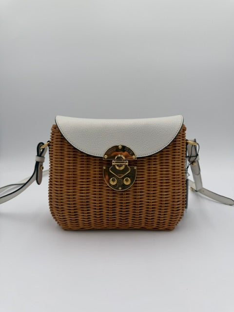 Miu Miu Wicker Top Handle Bag in Natural & Cream