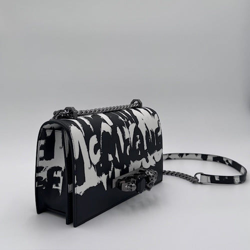 Alexander McQueen Graffiti Skull Lock Chain Shoulder Bag