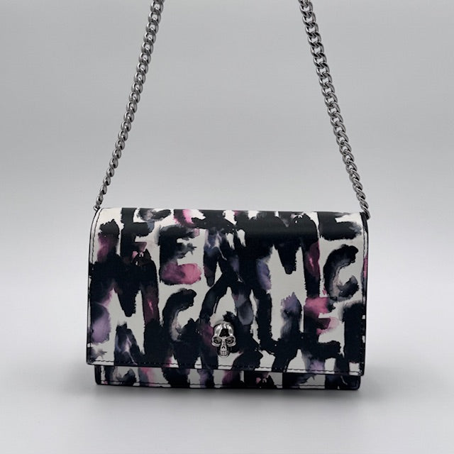 Alexander McQueen Skull Graffiti Wallet on Chain | Authentic