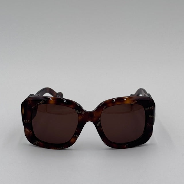 Balenciaga Tortoise Shell Logo Square Sunglasses