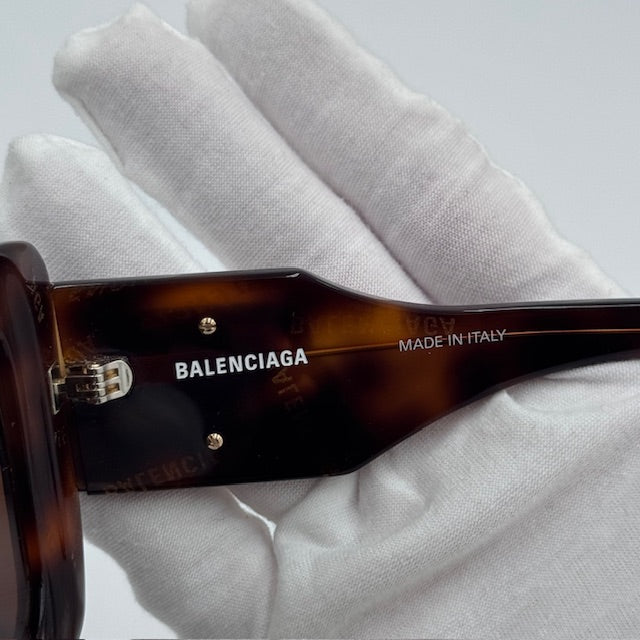 Balenciaga Tortoise Shell Logo Square Sunglasses