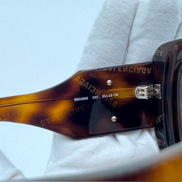 Balenciaga Tortoise Shell Logo Square Sunglasses