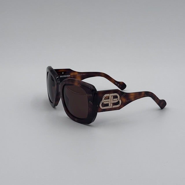 Balenciaga Tortoise Shell Logo Square Sunglasses