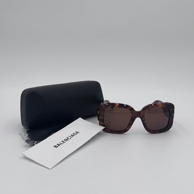 Balenciaga Tortoise Shell Logo Square Sunglasses