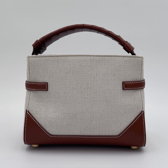 Balmain B-Buzz Canvas and Leather Top Handle Bag with Strap