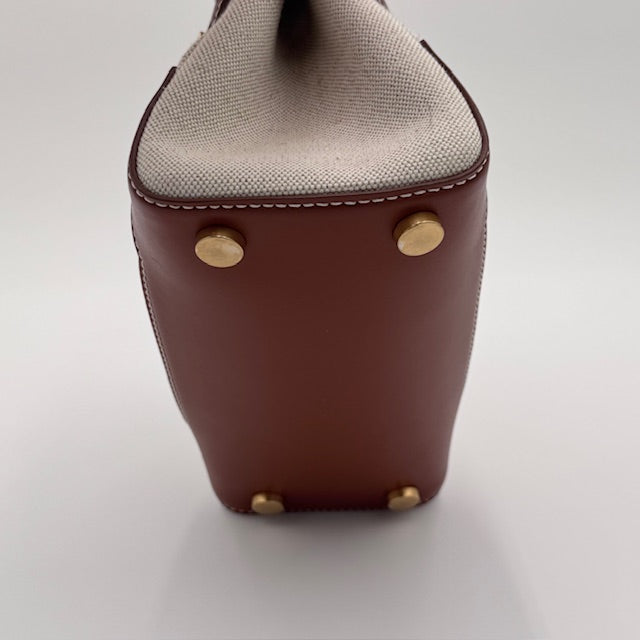 Balmain B-Buzz Canvas and Leather Top Handle Bag with Strap