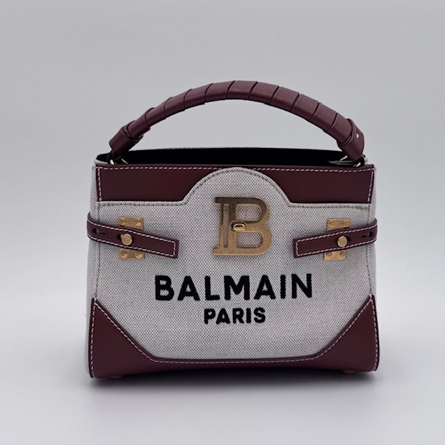 Balmain B-Buzz Canvas and Leather Top Handle Bag with Strap