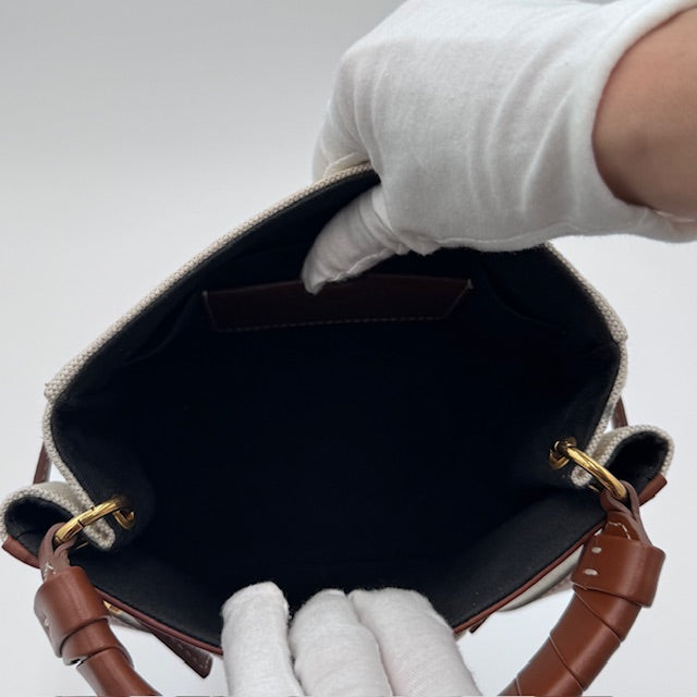 Balmain B-Buzz Canvas and Leather Top Handle Bag with Strap