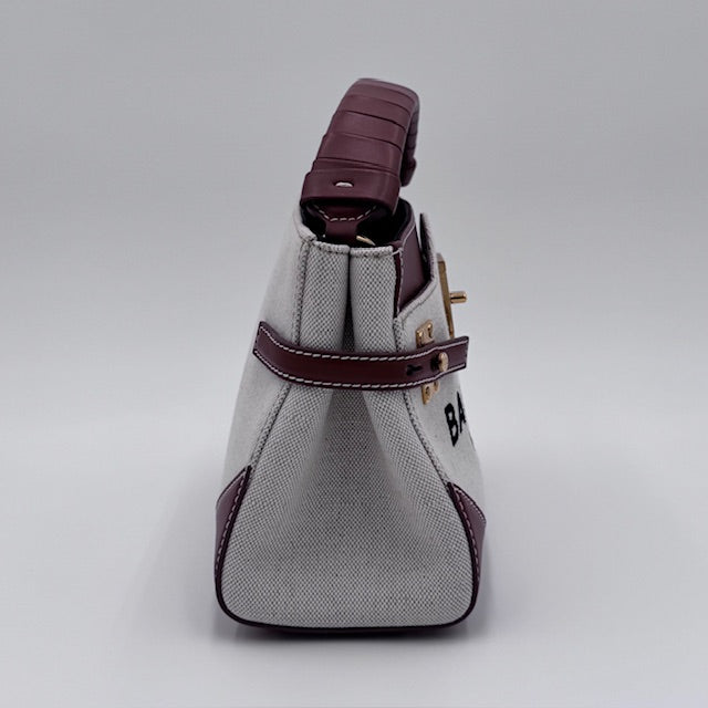Balmain B-Buzz Canvas and Leather Top Handle Bag with Strap