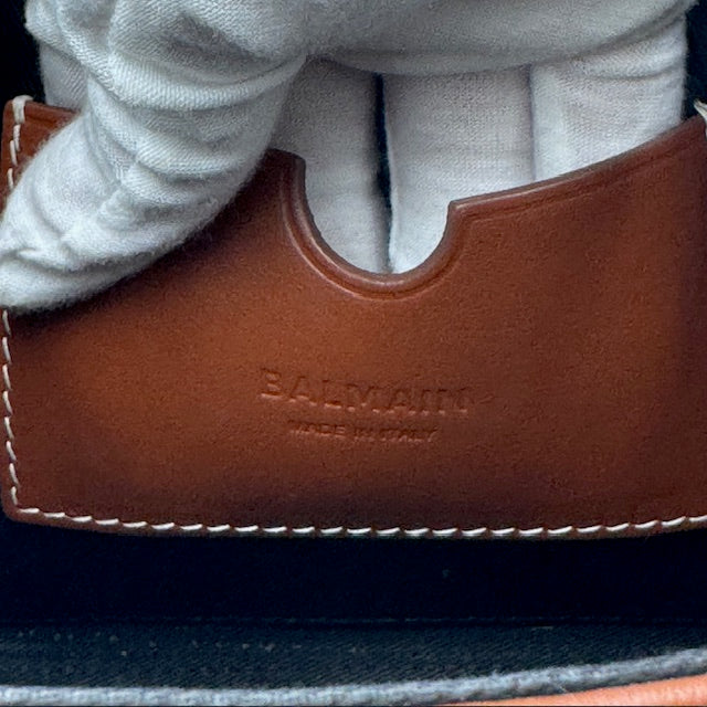 Balmain B-Buzz Canvas and Leather Top Handle Bag with Strap