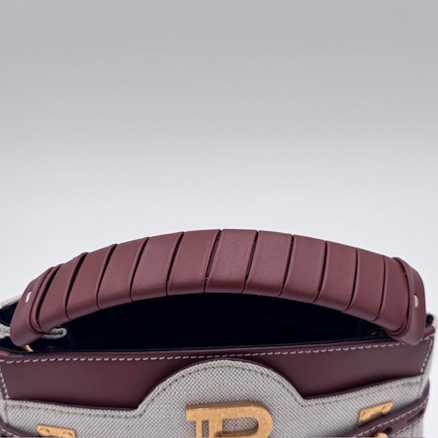 Balmain B-Buzz Canvas and Leather Top Handle Bag with Strap