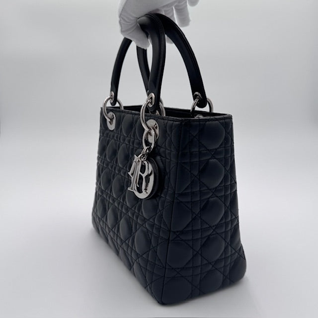Dior Lady Dior Black Cannage Lambskin Top Handle Bag