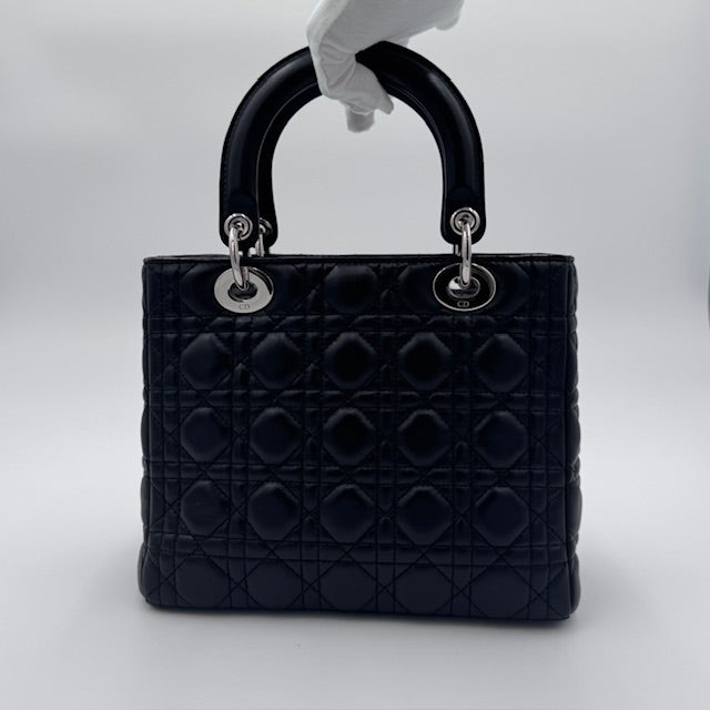 Dior Lady Dior Black Cannage Lambskin Top Handle Bag