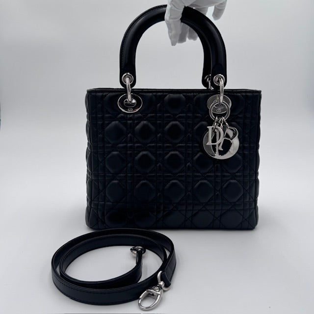 Dior Lady Dior Black Cannage Lambskin Top Handle Bag