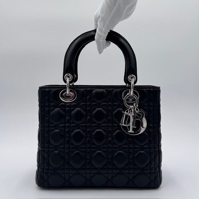 Dior Lady Dior Black Cannage Lambskin Top Handle Bag