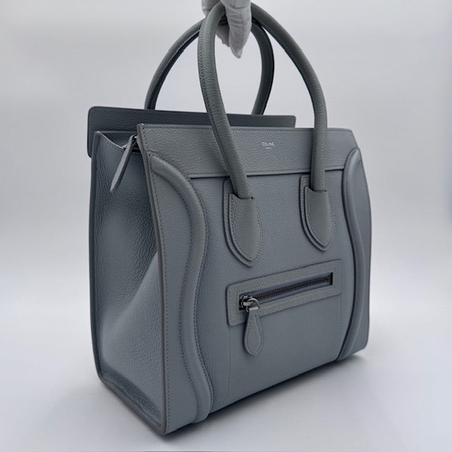 Celine Micro Luggage Tote in Grey Grained Leather