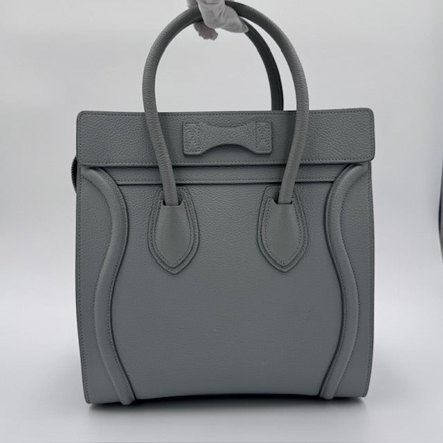 Celine Micro Luggage Tote in Grey Grained Leather