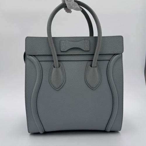 Celine Micro Luggage Tote in Grey Grained Leather
