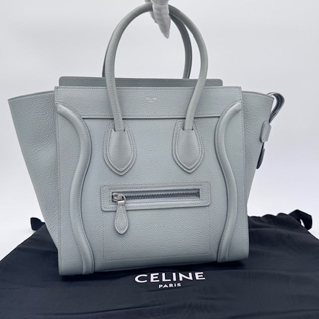 Celine Micro Luggage Tote in Grey Grained Leather