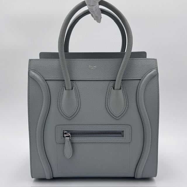 Celine Micro Luggage Tote in Grey Grained Leather