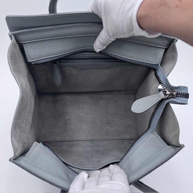 Celine Micro Luggage Tote in Grey Grained Leather