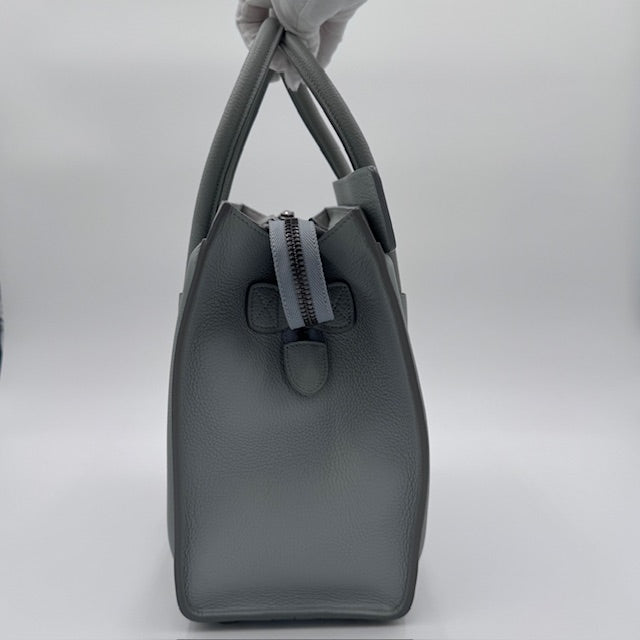 Celine Micro Luggage Tote in Grey Grained Leather