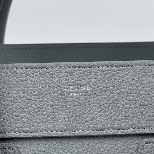 Celine Micro Luggage Tote in Grey Grained Leather