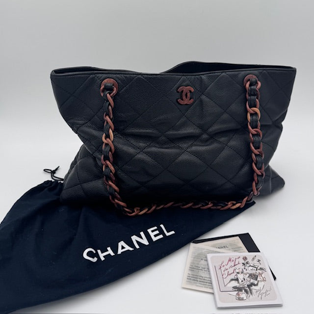 Chanel Vintage Quilted Caviar Tote - Tortoise Shell CC and Handles
