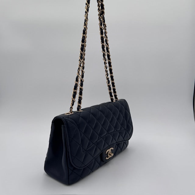 Chanel Vintage Classic Flap Medium - Navy Quilted Lambskin with Gold-Tone Hardware