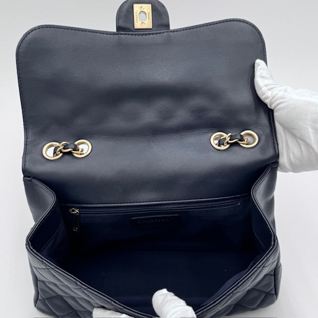 Chanel Vintage Classic Flap Medium - Navy Quilted Lambskin with Gold-Tone Hardware