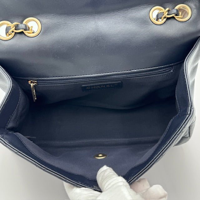 Chanel Vintage Classic Flap Medium - Navy Quilted Lambskin with Gold-Tone Hardware