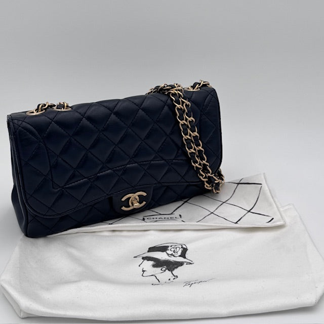 Chanel Vintage Classic Flap Medium - Navy Quilted Lambskin with Gold-Tone Hardware