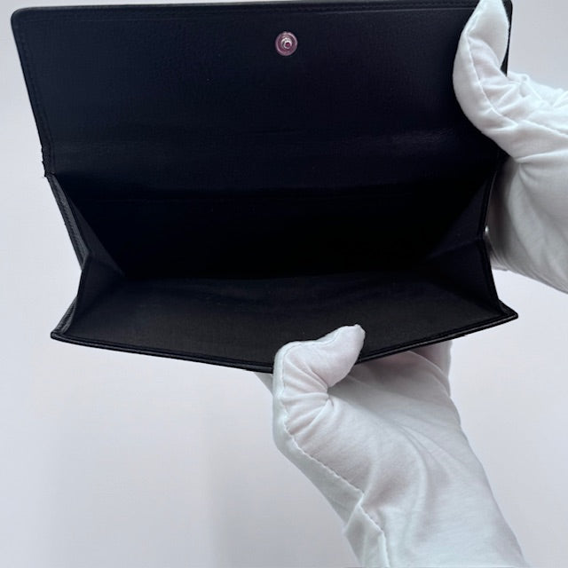 Chanel Black Leather Camellia Long Wallet