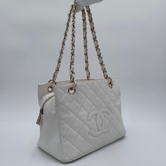 Chanel Petite Timeless Chain Tote - White Caviar Leather