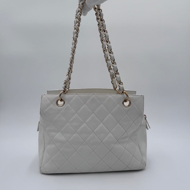 Chanel Petite Timeless Chain Tote - White Caviar Leather
