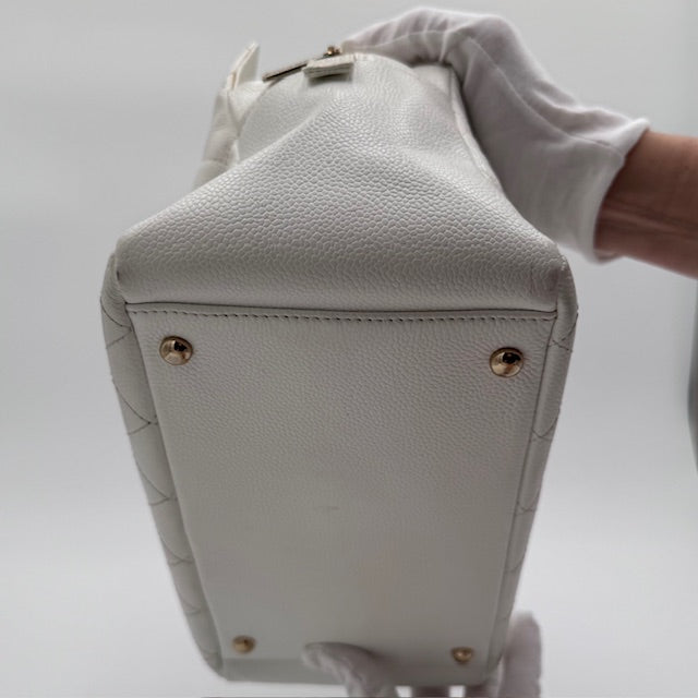 Chanel Petite Timeless Chain Tote - White Caviar Leather