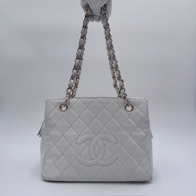 Chanel Petite Timeless Chain Tote - White Caviar Leather