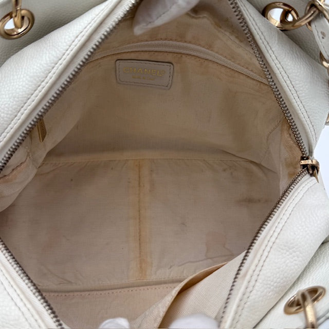 Chanel Petite Timeless Chain Tote - White Caviar Leather