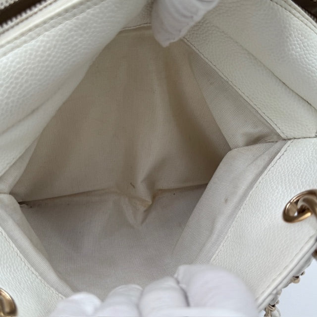 Chanel Petite Timeless Chain Tote - White Caviar Leather