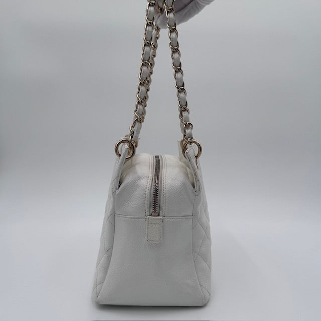Chanel Petite Timeless Chain Tote - White Caviar Leather