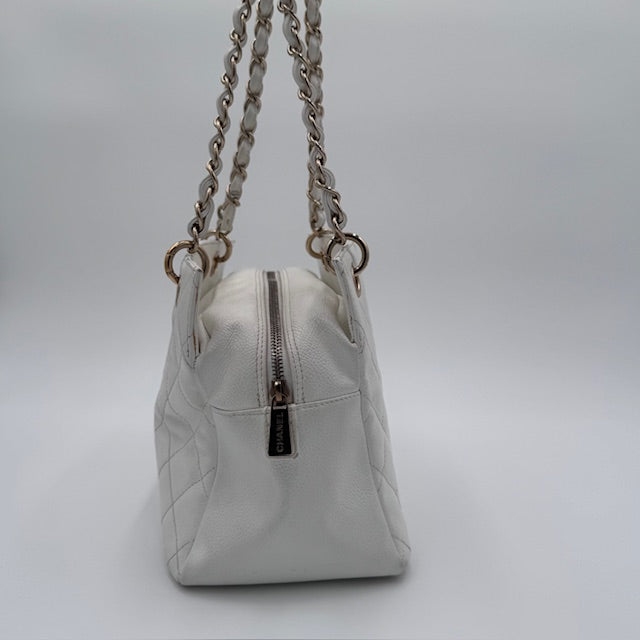 Chanel Petite Timeless Chain Tote - White Caviar Leather