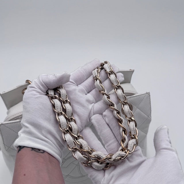 Chanel Petite Timeless Chain Tote - White Caviar Leather