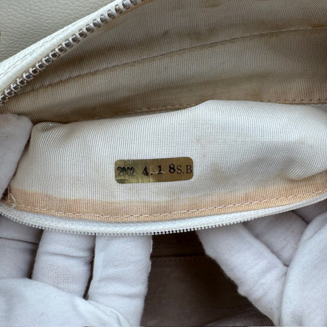 Chanel Petite Timeless Chain Tote - White Caviar Leather