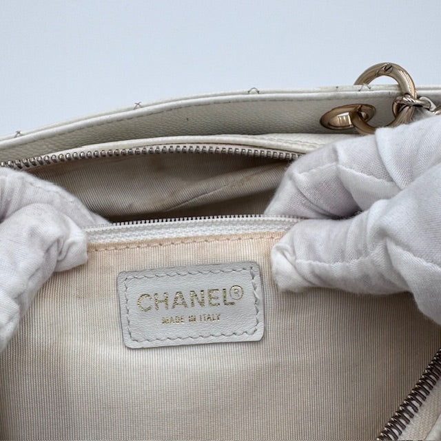 Chanel Petite Timeless Chain Tote - White Caviar Leather