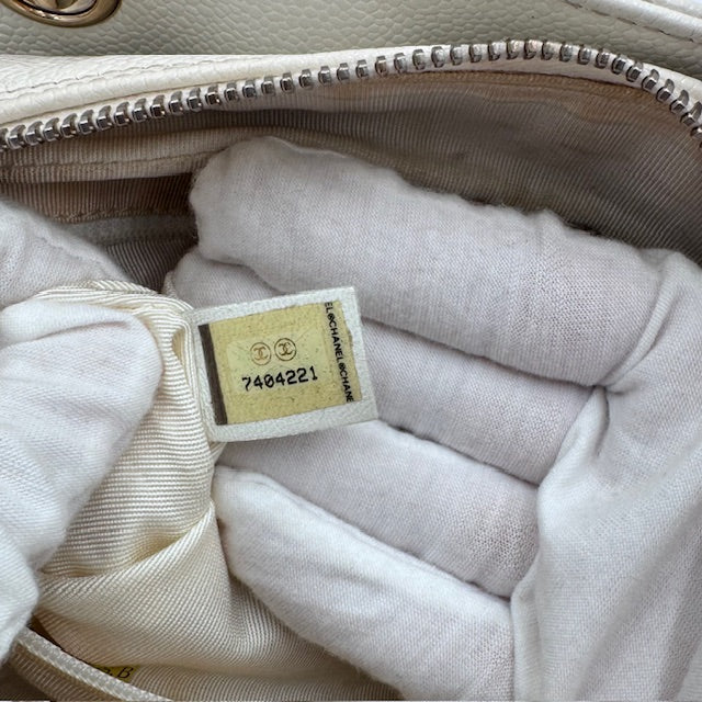Chanel Petite Timeless Chain Tote - White Caviar Leather