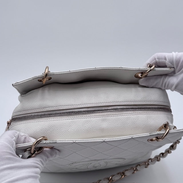 Chanel Petite Timeless Chain Tote - White Caviar Leather
