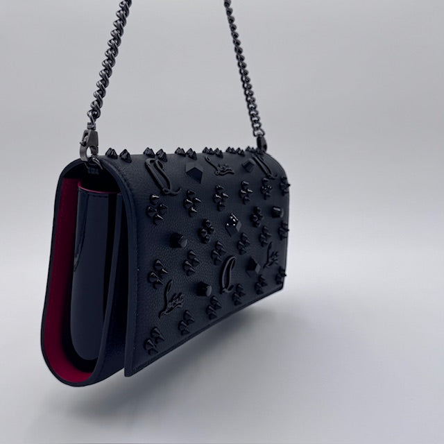Christian Louboutin Paloma Studded Leather Clutch with Crossbody Chain