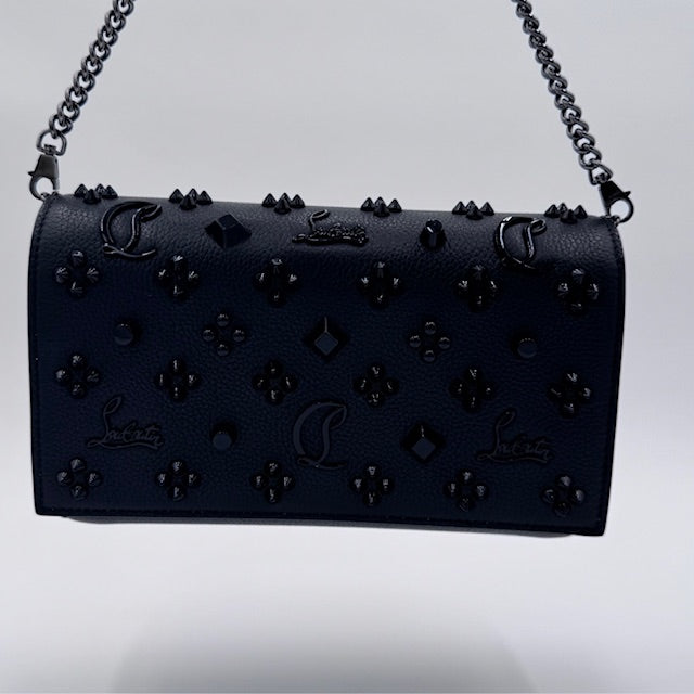 Christian Louboutin Paloma Studded Leather Clutch with Crossbody Chain